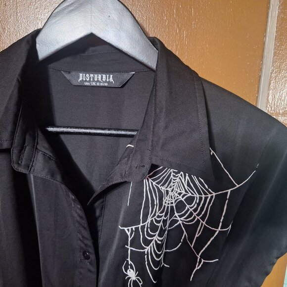 Disturbia Widow Relaxed Midi Shirt Dress with Web Embroidery - Picture 11 of 12